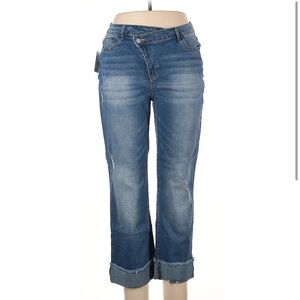 Jeans Crossover Waist Wide Cuffs Size 2X Medium Wash Mid Rise